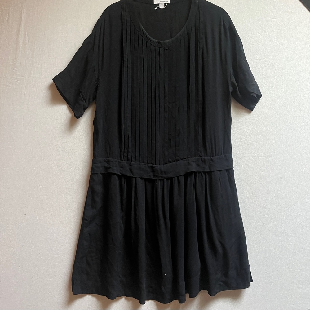 James Perse Black Pleated Drop Waist Dress Short Sleeve S/M US